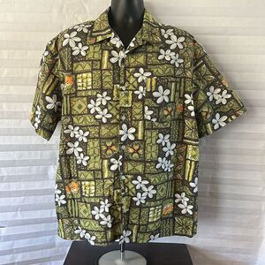 Rusty Men’s Vintage Hawaiian Shirt Green White Print Size XL Casual Button Down